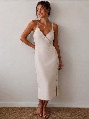 Francesca Bettini Pinstripe Spaghetti-Strap Midi Dress